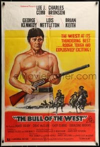 9w731 BULL OF THE WEST Aust 1sh 1972 different art of Charles Bronson w/gunmen!