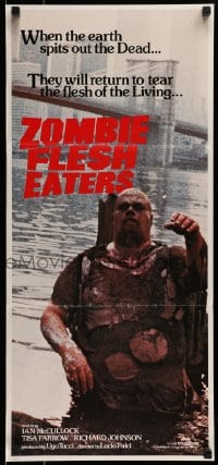 9w999 ZOMBIE Aust daybill 1979 Lucio Fulci, cool art of zombie horde heading to New York City!