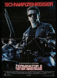 9w690 TERMINATOR 2 German 1991 Arnold Schwarzenegger on motorcycle with shotgun!