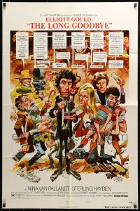 9y523 LONG GOODBYE style C 1sh 1973 Elliott Gould as Philip Marlowe, great Jack Davis artwork!