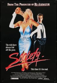 1c819 SOCIETY 1sh 1992 Billy Warlock, Bilkas horror art of woman pulling off her face!