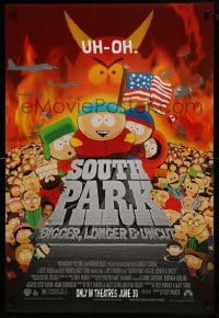 1c824 SOUTH PARK: BIGGER, LONGER & UNCUT advance DS 1sh 1999 Parker & Stone animated musical!