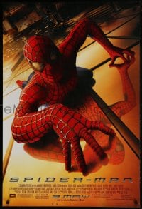 1c833 SPIDER-MAN advance DS 1sh 2002 Tobey Maguire climbing building, Sam Raimi, Marvel Comics!