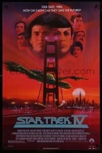 1c857 STAR TREK IV 1sh 1986 art of Leonard Nimoy, Shatner & Klingon Bird-of-Prey by Bob Peak!