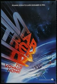 1c858 STAR TREK IV teaser 1sh 1986 directed by Leonard Nimoy, art of title racing towards Earth!