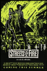 1c877 STREETS OF FIRE advance 1sh 1984 Walter Hill, cool yellow dayglo Riehm art!