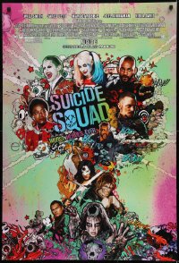 1c881 SUICIDE SQUAD advance DS 1sh 2016 Smith, Leto as the Joker, Robbie, Kinnaman, cool art!