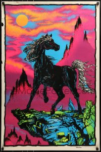 1d831 BLACK STALLION 23x35 commercial poster 1975 black-light art with mountain in background!