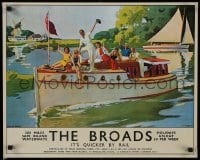 1d834 BROADS 19x24 English commercial poster 1975 boat cruising through a waterway by Michael!