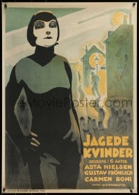 1d856 GEHETZTE FRAUEN 24x34 Danish commercial poster 1980s Palle W. art from original 1927 poster!