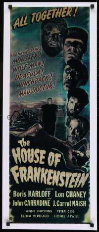 1d863 HOUSE OF FRANKENSTEIN 14x34 commercial poster 1990s Carradine, Anne Gywnne, Verdugo, Naish!