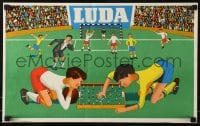 1d880 LUDA 13x20 Hungarian commercial poster 1960s playing foosball on soccer field!