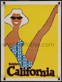 1d173 SANTA FE SOUTHERN CALIFORNIA 18x24 travel poster 1960s art of woman in swimsuit & sunglasses