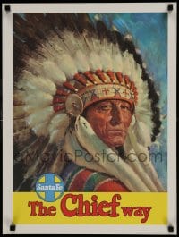 1d174 SANTA FE THE CHIEF WAY 18x24 travel poster 1960s wonderful portrait artwork of Native American