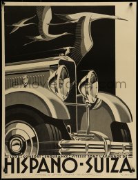 1d593 HISPANO-SUIZA French 1980s cool artwork of fancy car and birds by A. Kow!