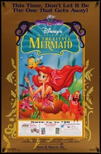 1d780 LITTLE MERMAID 26x40 video poster R1998 Ariel & cast, Disney underwater cartoon!