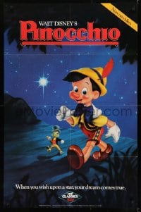 1d789 PINOCCHIO 26x40 video poster R1980s Disney cartoon about a wooden boy who wants to be real!