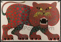 1d108 CYRK commercial Polish 27x39 1980s wild different growling cat by Hubert Hilscher!