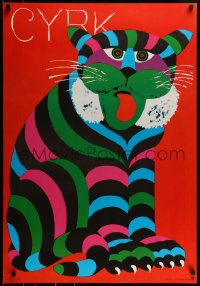 1d107 CYRK commercial Polish 26x38 1980 wild different seated large cat by Hubert Hilscher!