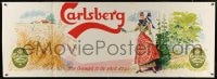 1d374 CARLSBERG PILSNER 27x76 Danish advertising poster 1950s art of smiling woman/countryside!