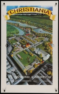 1d376 CHRISTIANIA 24x39 Danish advertising poster 1975 cool different art of the town from the air