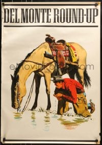 1d378 DEL MONTE 25x70 advertising poster 1965 cowboy western art, vegetables label!