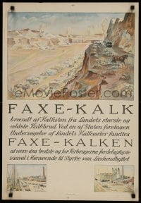 1d573 FAXE-KALK 20x29 Danish special poster 1930s art of the limestone quarry in Faxe, Denmark!