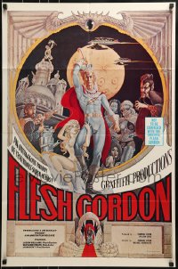 1d576 FLESH GORDON 23x35 special poster 1974 wacky erotic super hero art by George Barr!