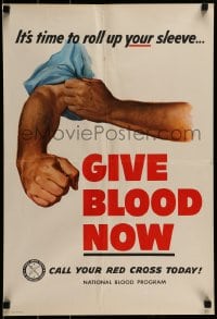 1d585 GIVE BLOOD NOW 17x25 special poster 1950s art of man rolling up sleeves ready to donate!