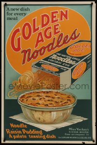 1d383 GOLDEN AGE NOODLES 28x42 advertising poster 1935 noodle raisin pudding, palate teasing dish!