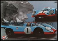 1d386 GULF PORSCHE 917 2-sided 24x33 Swiss advertising poster 1970s Jo Siffert & schematic of racer!