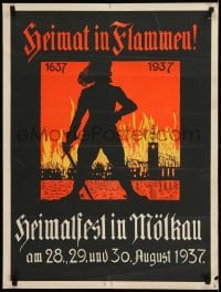 1d590 HEIMATFEST IN MOLKAU 23x30 special poster 1937 striking art of city in flames!