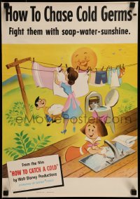 1d598 HOW TO CATCH A COLD 14x20 special poster 1951 Walt Disney health class cartoon, laundry in sunshine!