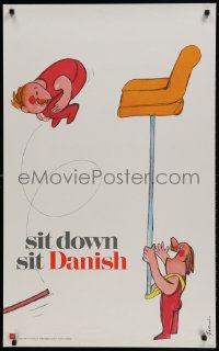 1d390 IB ANTONI 24x39 Danish advertising poster 1970 acrobat flipping into chair by the artist!