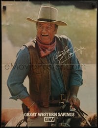 1d608 JOHN WAYNE 2-sided 17x22 special poster 1979 great c/u cowboy portrait + biography on back!