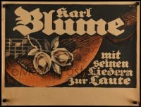 1d347 KARL BLUME 18x24 German music poster 1925 great Petau art of roses & musical notes on lute!