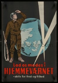 1d617 LAD OS MODES I HJEMMEVAERNET 17x24 Danish special poster 1960s art of a scanning soldier!