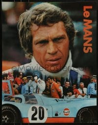 1d618 LE MANS 17x22 special poster 1971 Gulf Oil, race car driver Steve McQueen, orange title design!