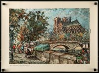 1d308 NOTRE DAME 16x21 French art print 1968 artwork by C. Jean of the incredible cathedral!