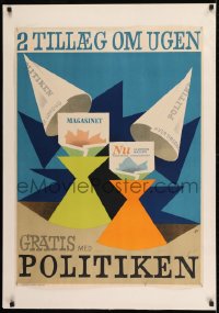 1d407 POLITIKEN 24x34 Danish advertising poster 1950s newspaper, cool cubist-style artwork!