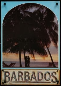 1d132 BARBADOS 17x23 travel poster 1970s image of a couple on beach during a sunset!