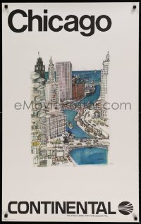 1d135 CONTINENTAL CHICAGO 25x40 travel poster 1970s artwork of the cityscape by McMahon!