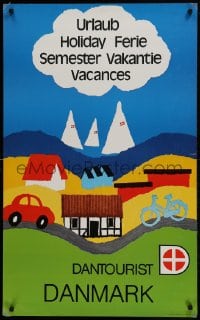 1d137 DANTOURIST DANMARK 24x39 Danish travel poster 1980 cool artwork of houses on the beach!