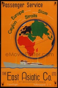 1d139 EAST ASIATIC COMPANY 25x32 Danish travel poster 1935 orange art of ship by Edmund Bille!