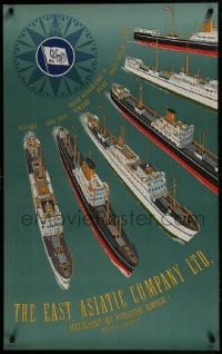 1d140 EAST ASIATIC COMPANY 25x39 Danish travel poster 1950 art of ships by Sten Heilmann Clausen!