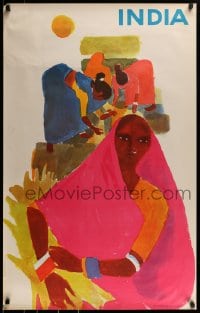 1d149 INDIA 25x40 Indian travel poster 1960s great artwork of women working in a field!