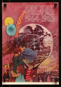 1d158 NEW YORK WORLD'S FAIR 11x16 travel poster 1961 cool Bob Peak art of family & Unisphere!