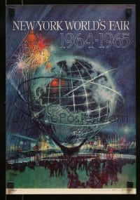 1d157 NEW YORK WORLD'S FAIR 11x16 travel poster 1961 art of the Unisphere & fireworks by Bob Peak!