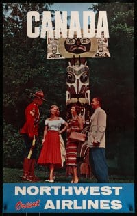 1d159 NORTHWEST ORIENT AIRLINES CANADA 25x40 travel poster 1960s Royal Canadian Mountie, totem!