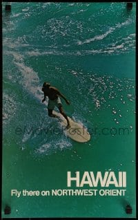 1d160 NORTHWEST ORIENT HAWAII 13x20 travel poster 1969 great image of guy surfing big wave!